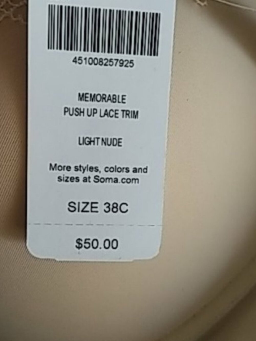 SOMA Memorable Push-Up Lace Trim Bra - Convertable Straps - Size 38C - NWOT - Picture 13 of 14